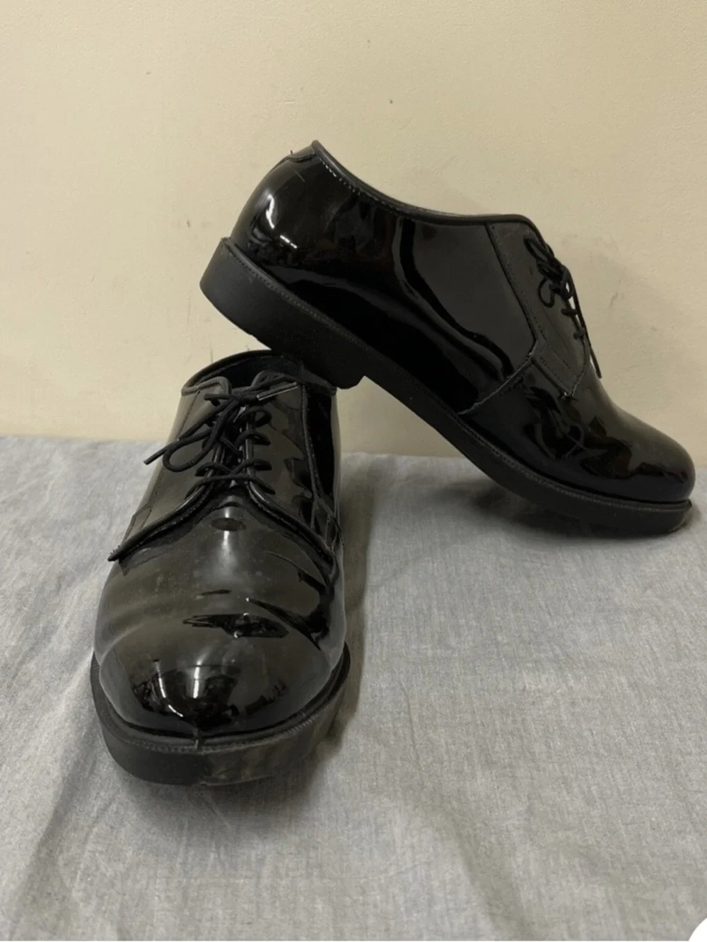 Black Patent Leather Lace-Up Dress Oxford Shoes - military style